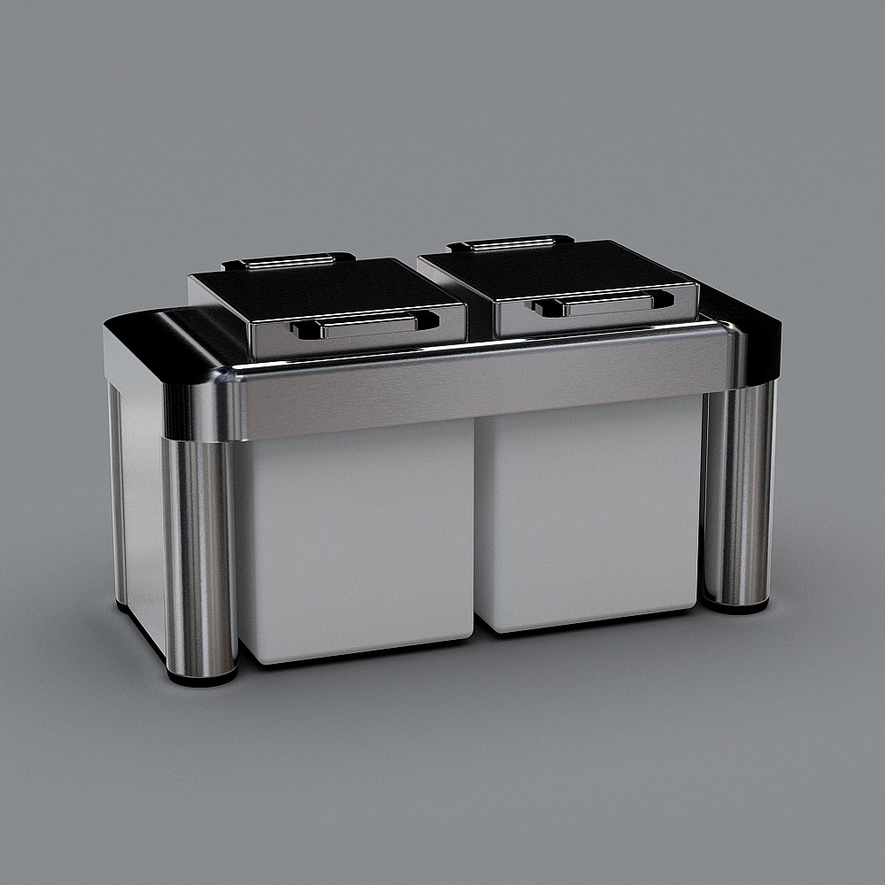 Sleek Double Compartment Stainless Steel Trash Bin 3D model