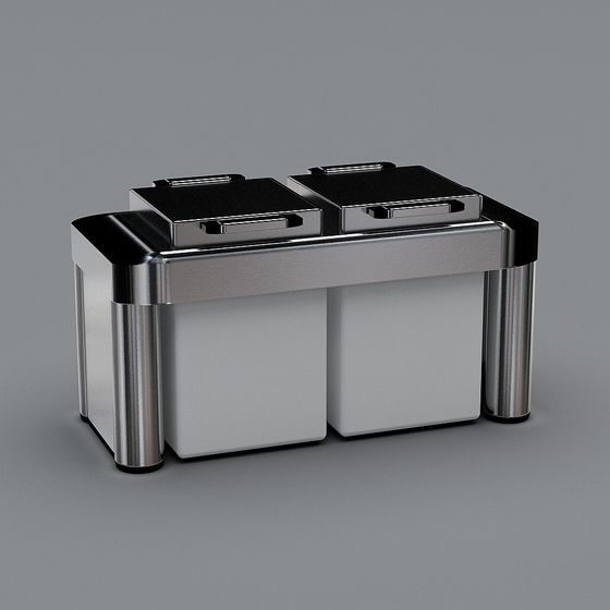 Contemporary Double Compartment Stainless Steel Trash Bin 3D model