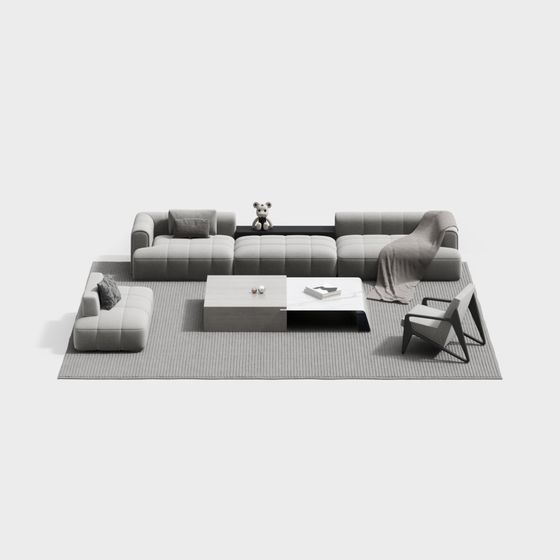 Gray Modern Sofa Set 3D Model for Contemporary Living Spaces