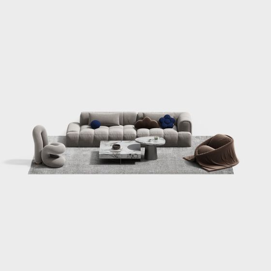 Modern Low-Polygon Sofa Set 3D model