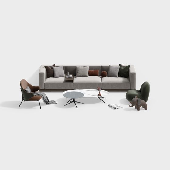 Elegant Low-Polygon Sofa Set 3D model for Modern Interiors