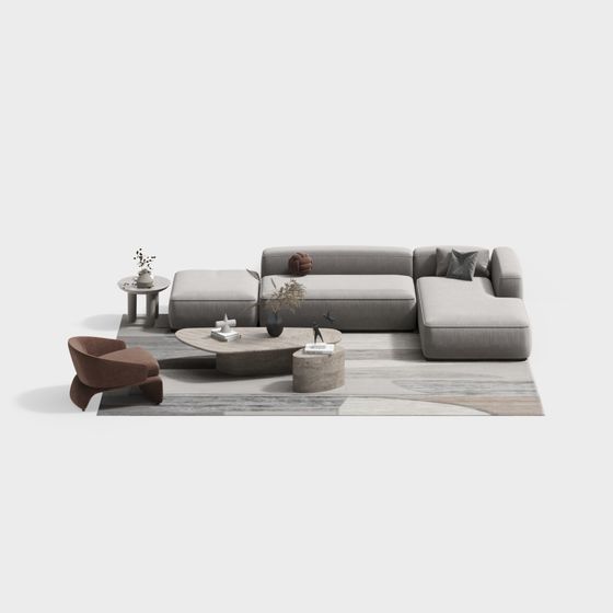 Modern Gray Sofa Set 3D Model