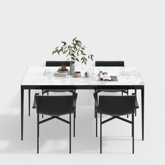 Modern Minimalist Dining Table and Chairs 3D model