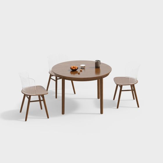 Stylish Round Table and Chair Set 3D model