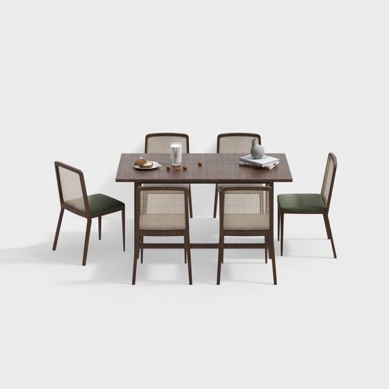 Stylish Wooden Dining Table and Chairs 3D model