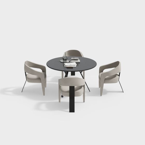 Stylish Round Table with Four Chairs 3D model