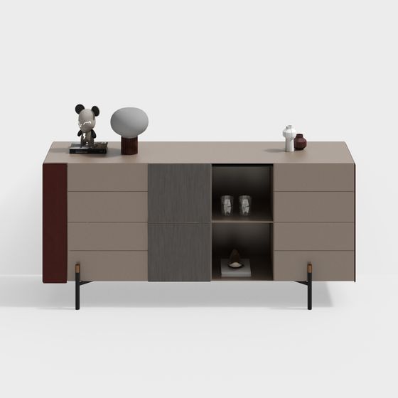 Modern Dining Side Cabinet 3D Model in Brown