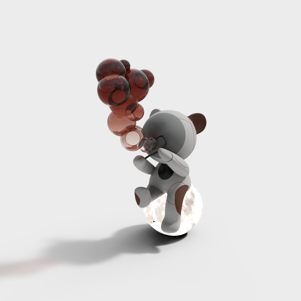 Adorable Low-Poly Bear 3D Model with Balloons