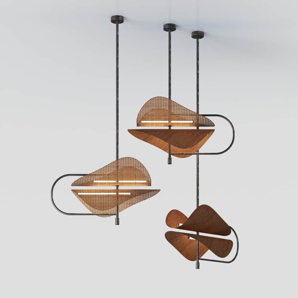Artistic Low-Poly Chandelier 3D Model – Wood and Metal