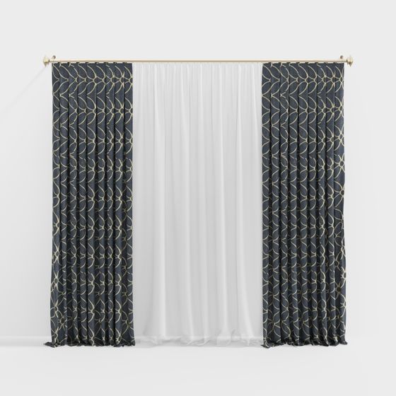 Stylish Navy Blue Curtain 3D model for Modern Spaces