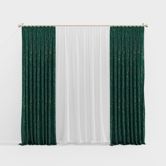 Elegant Green Curtain 3D model for Modern Spaces