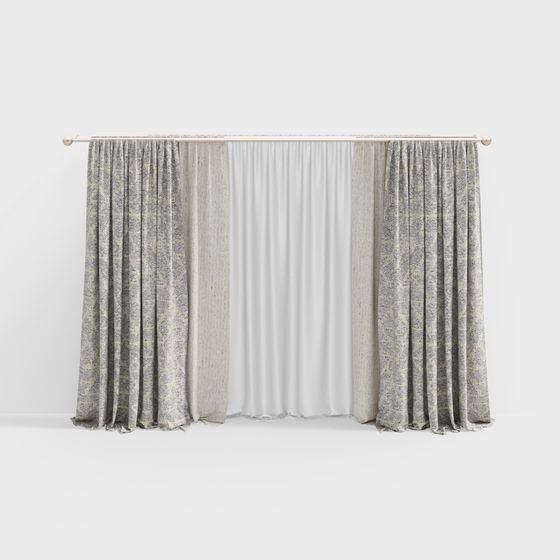 Elegant Grey Curtain 3D Model