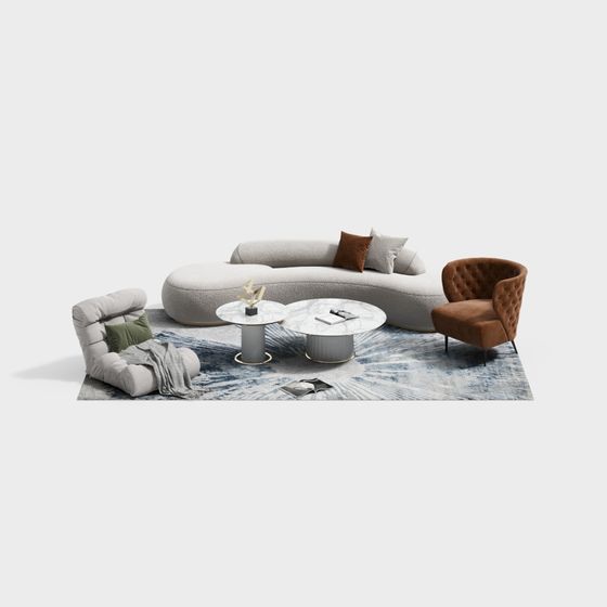 Stylish Low-Poly Sofa Set 3D model