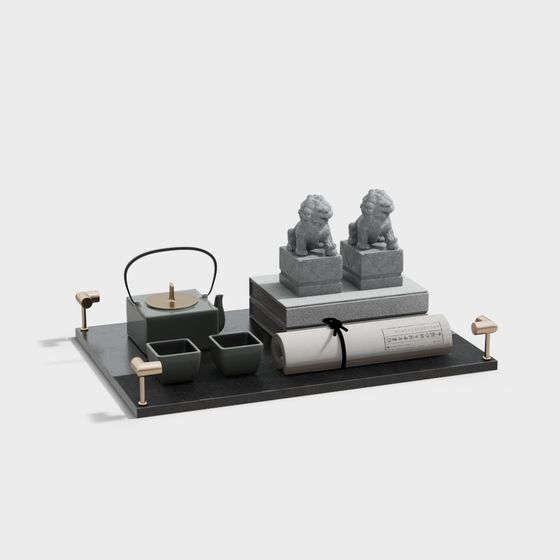 Oriental Tea Art 3D Model with Traditional Elements