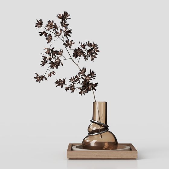 Elegant Glass Vase with Twigs 3D model