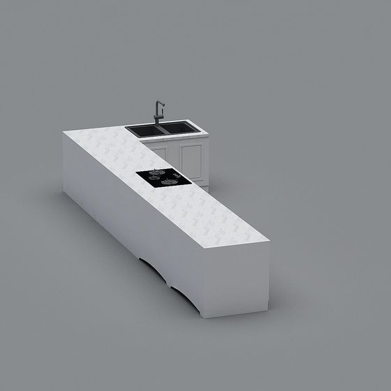 Elegant Low-Poly Kitchen Island 3D model