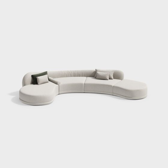 Curved Modern Sofa 3D Model in Beige