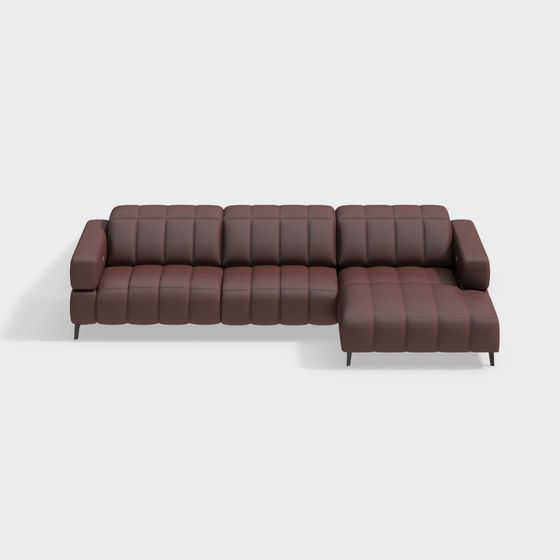 Elegant Brown Leather Sofa 3D Model