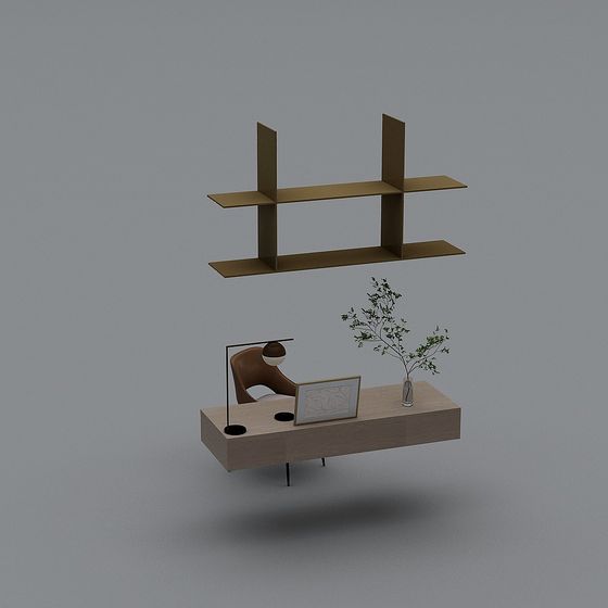 Suspended Desk and Shelf Combination 3D model