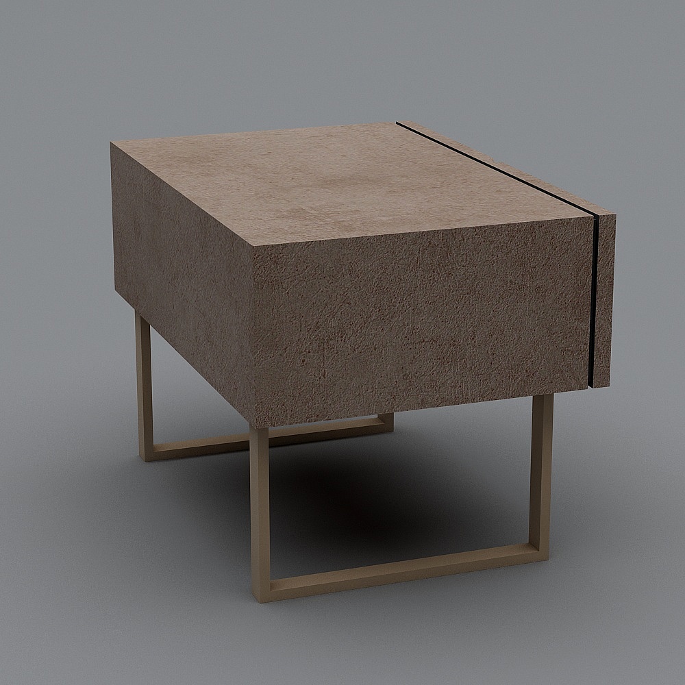Modern square side table with textured brown top and gold metal frame on grey background