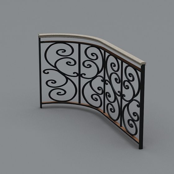 Elegant Curved Ornamental Railing 3D model