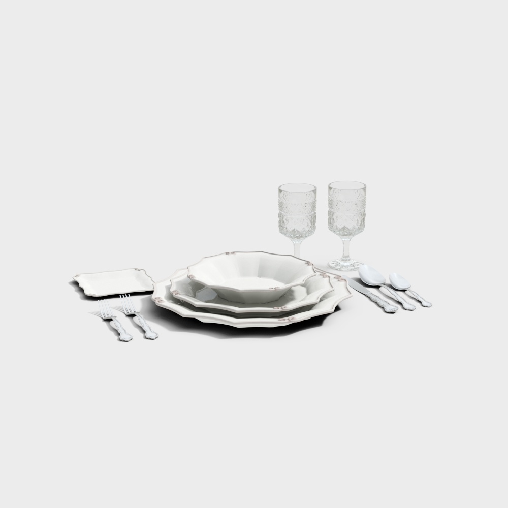 Elegant Low-Poly Dinnerware 3D Model – Porcelain Design