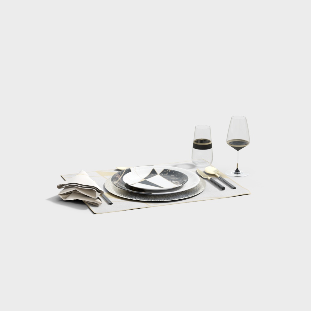 Elegant Dining Table Setup 3D Model – Low Poly Luxury