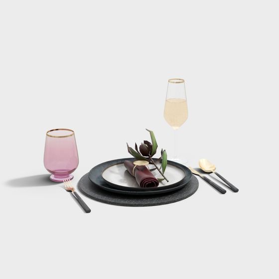 Stylish Dinner Table Setup 3D model for Modern Aesthetics