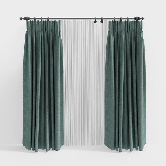 Lush Green Velvet Curtain 3D model