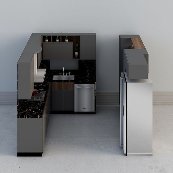 Contemporary Low-Poly Kitchen 3D Model for Designers