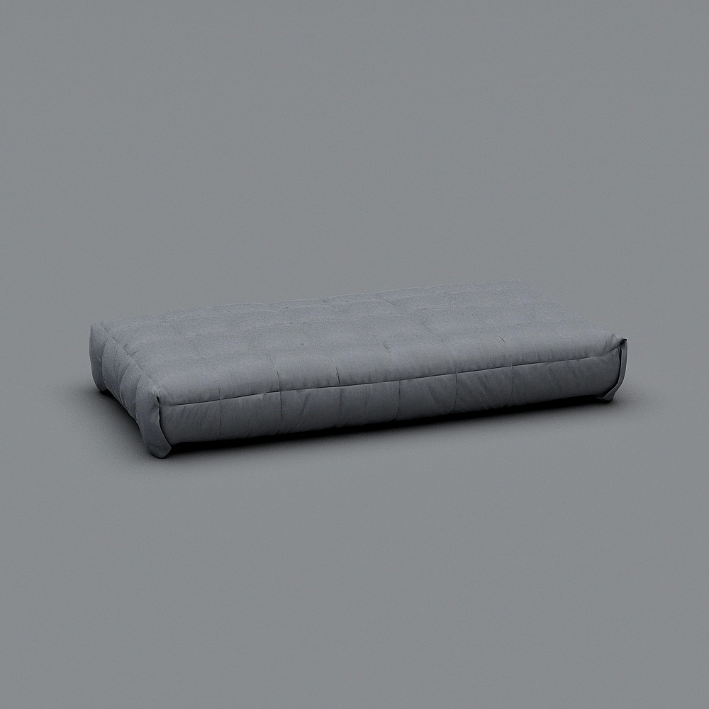 Low grey fabric sofa with tufted design and modern style on grey background