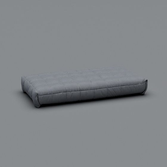 Low grey fabric sofa with tufted design and modern style on grey background