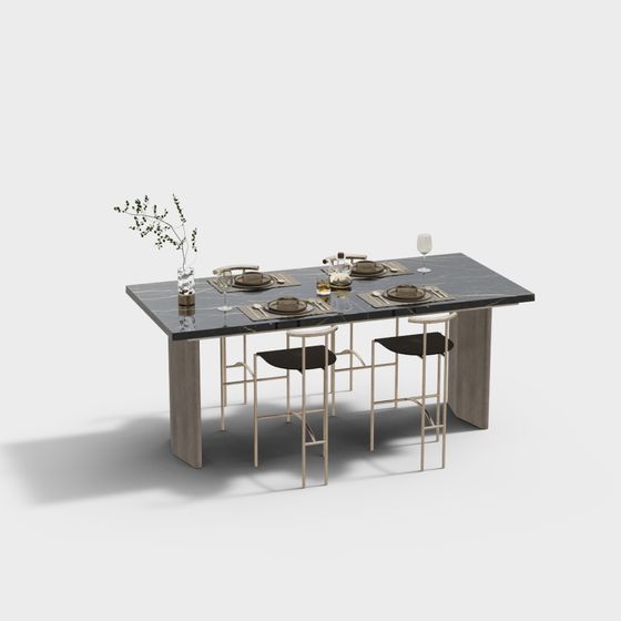 Stylish Gray Marble Dining Table 3D model