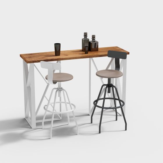 Modern Low-Poly Bar Table and Chair Set 3D model