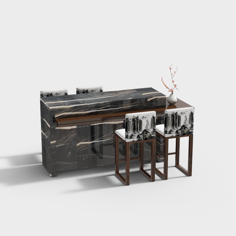 New Chinese style marble bar bar chairs