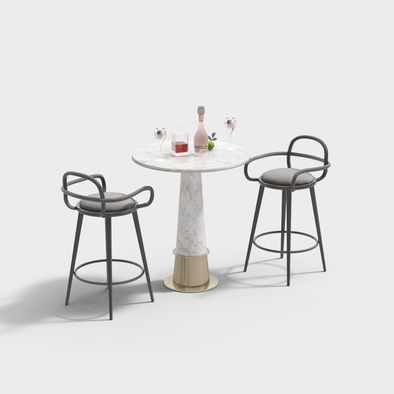 Stylish Urban Corner Coffee Table and Bar Stool 3D model
