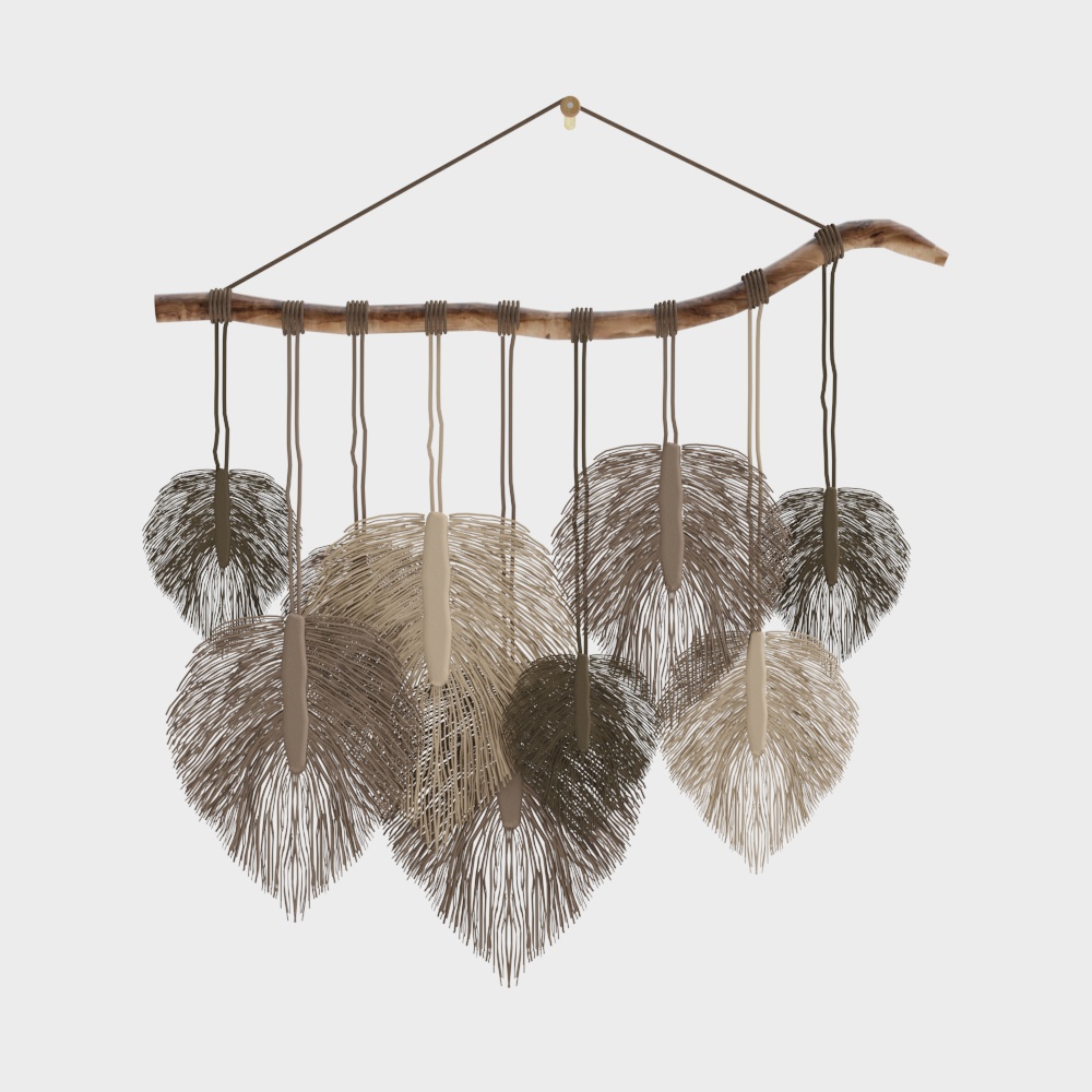 Hanging Heart Feather Pendant 3D Model – Low-Poly Gradient Feathers