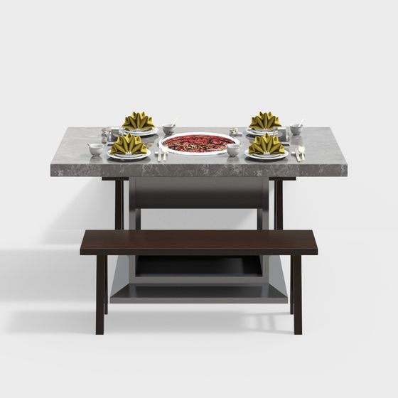 Contemporary Dining Table Setting 3D model
