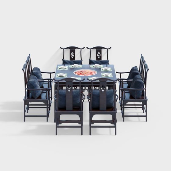 Elegant Chinese Dining Table and Chairs 3D model