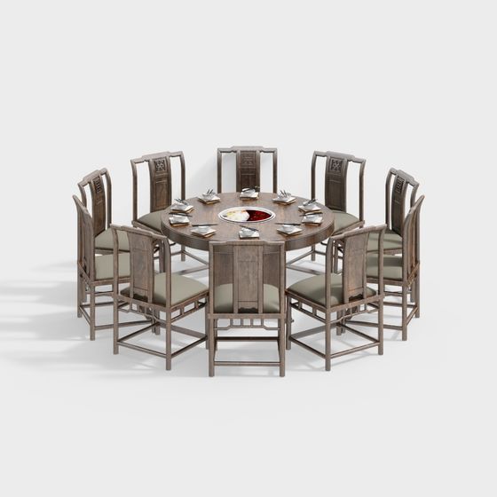 Elegant Chinese Round Table and Chairs 3D model