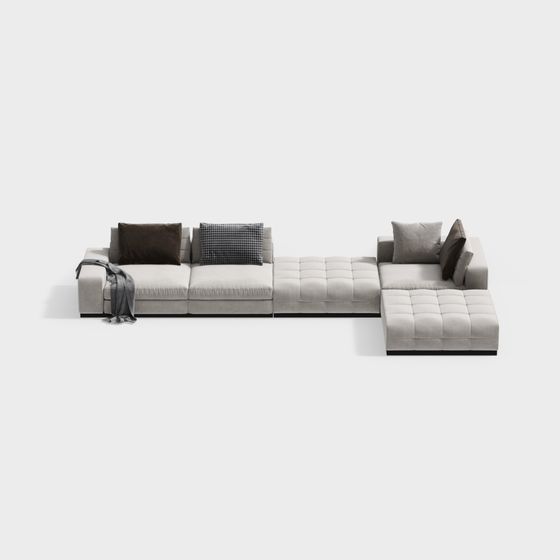 Italian Minimalist L-Shaped Sofa 3D Model in Gray