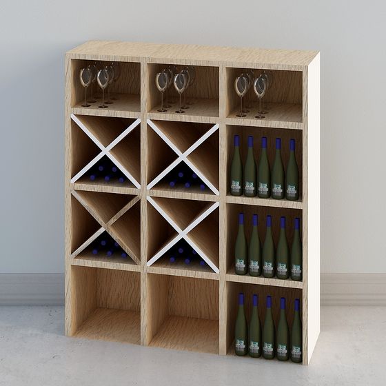 Stylish Low-Polygon Wine Cabinet 3D model