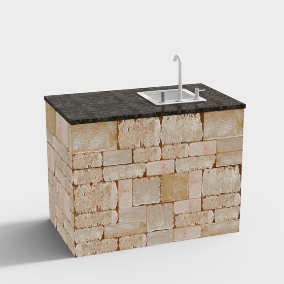 Elegant Low-Poly Brick Sink 3D model