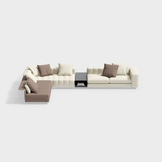 Italian Minimalist L-Shaped Corner Sofa 3D Model in Brown