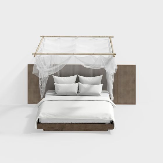 Cama doble de estilo wabi-sabi de hotel