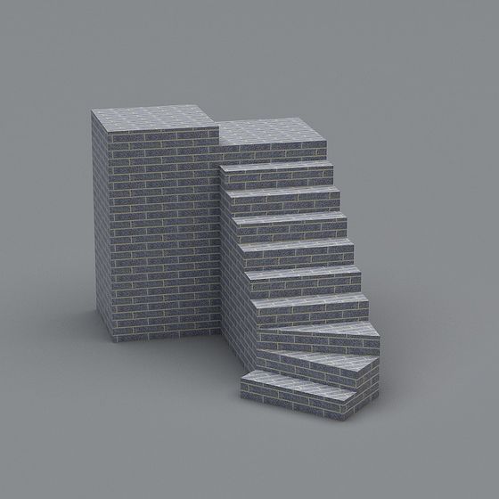 Detailed Grey Brick Staircase 3D model