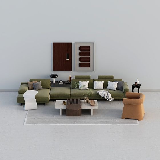 Modern Sofa Set 3D Model in Earth Color and Brown