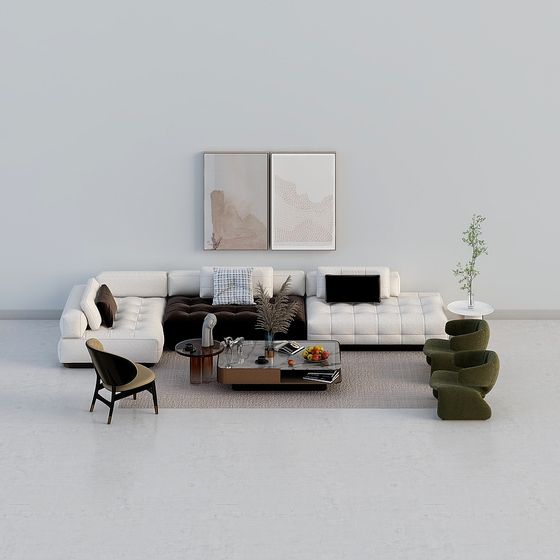 Modern Sofa Set 3D Model in Black