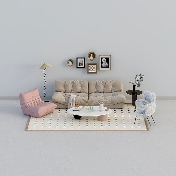 Modern L620 Sofa Combination 3D Model in Black and Gray