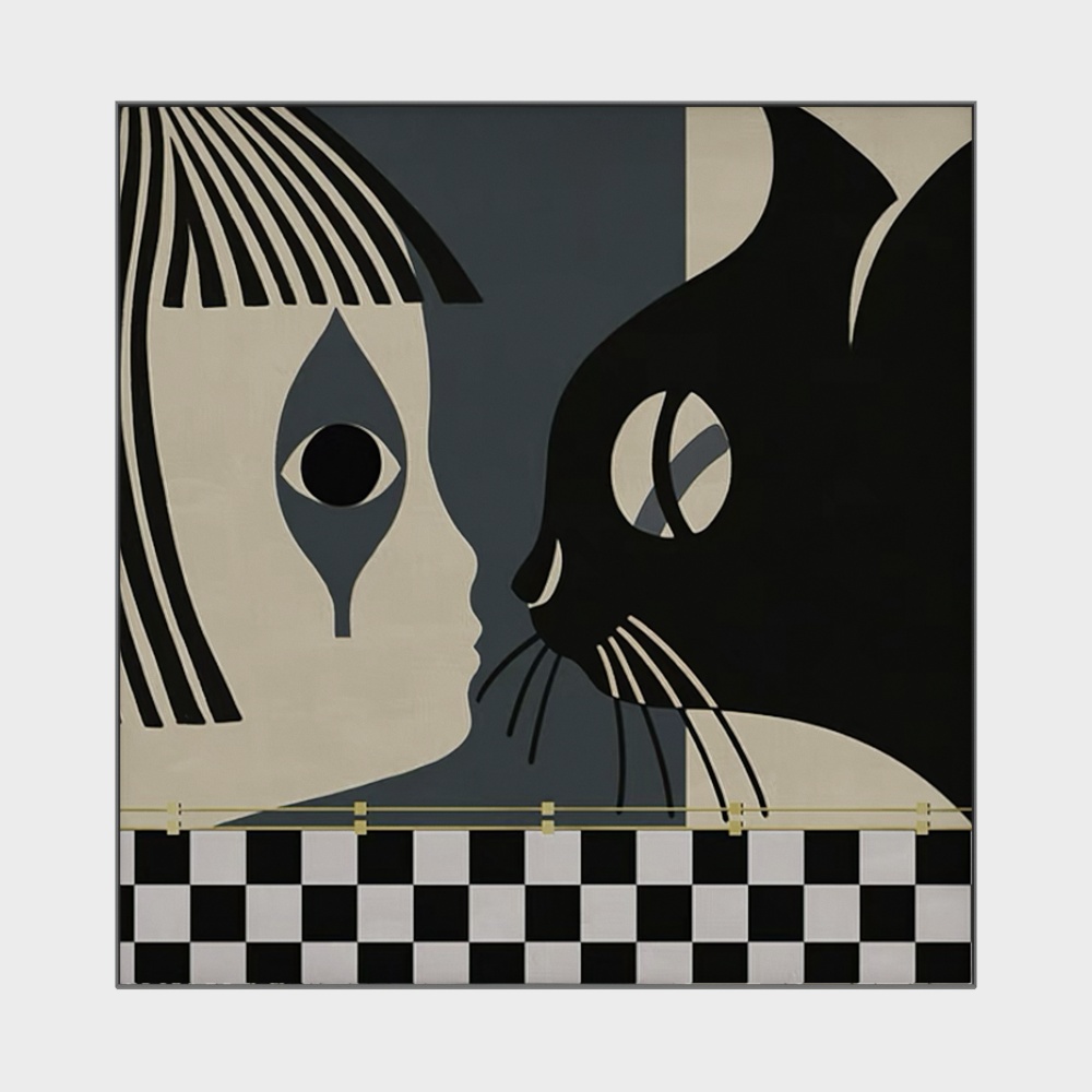 Cat and Girl 3D Model – Low-Poly Black & White Art